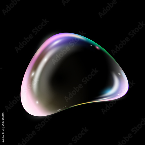 3d iridescent fluid glass spectrum foam vector glass heart shape liquid abstract, fluid with holographic effect. Render of transparent glass object, soap water bubble with reflection isolated on black