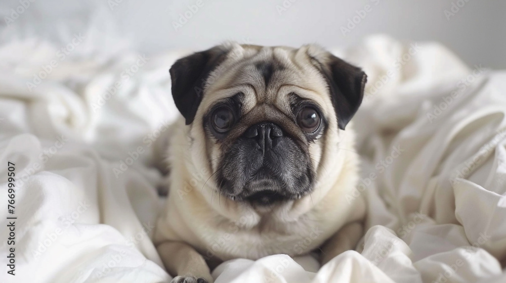 Charming pug dog isolated on a clean white backdrop.