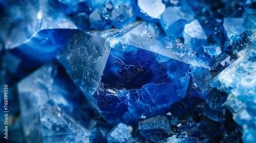 Blue rough sapphire gemstone crystals. Shiny deep blue corundum mineral.
