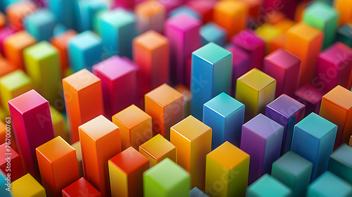 isometric pattern of colorful geometric shapes of mini 3d blocks, mulitple layers deep, stacked, octane render