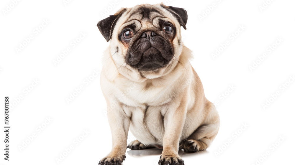 Cute pug dog photographed in isolation on white.