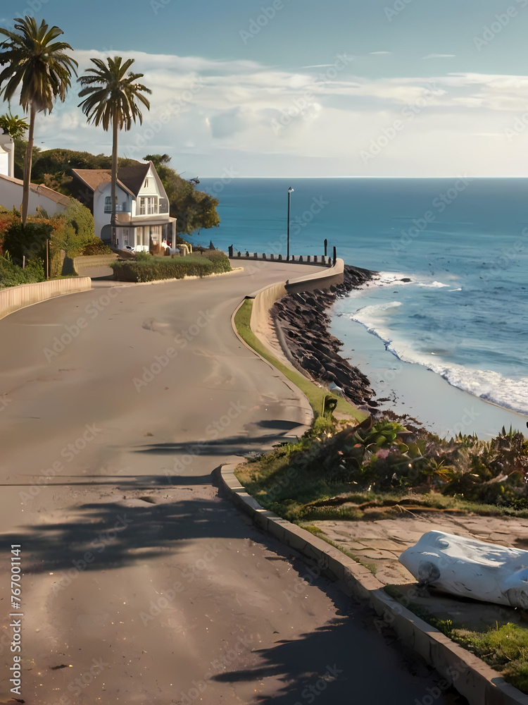 Naklejka premium strada con vista sul mare