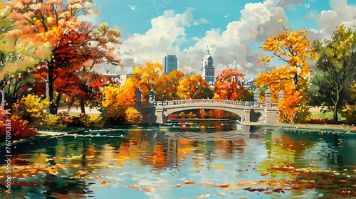 Boston's Public Garden in Fall: A Colorful Display of Autumn Beauty photo