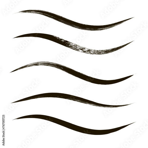 Makeup strokes, Set of mascara smudge, makeup eye liner swatches, Beauty and cosmetic black brush smudges vector background. smear make up lines collection, liquid make up texture isolated on white.