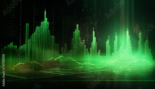 Green hologram rising stock chart background. Background with stock chart concept. © Poko