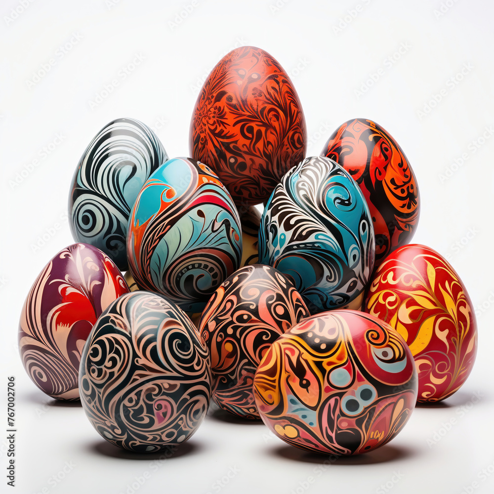 Painted Easter eggs isolated on white background. 3d illustration. Painted Easter eggs isolated on white background. 3d illustration.