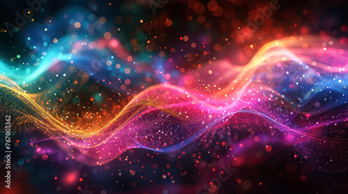 Vibrant digital abstract wave background with sparkling particles