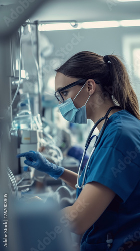 Beruf Krankenschwester im Portrait typischer Alltag im Krankenhaus und Pflegeberufe mit Kittel Kollegiales Umfeld Generative AI photo