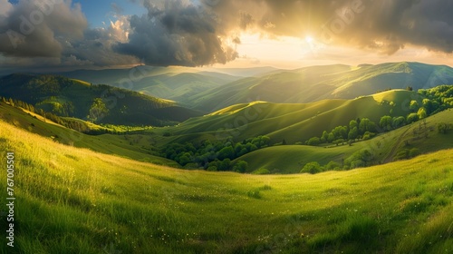 Panorama of beautiful countryside. sunny afternoon. wonderful springtime landscape © CREATIVE STOCK