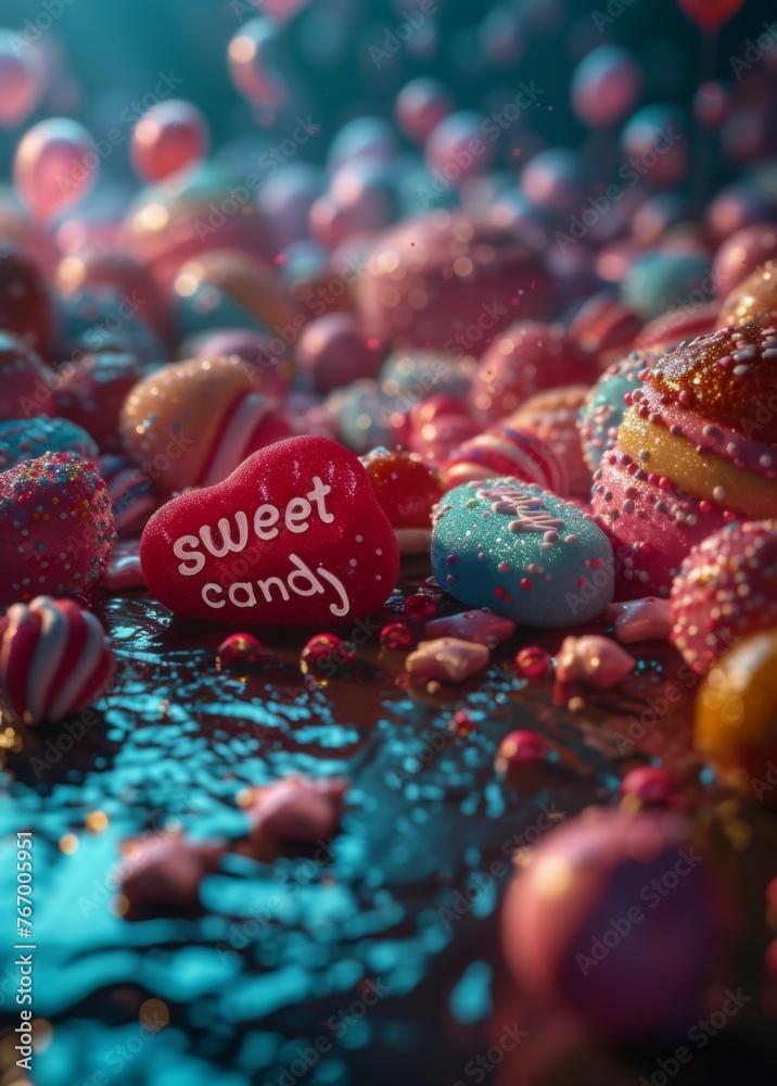 Various colorful candies scattered on the ground, creating a sweet and playful scene Various colorful candies scattered on the ground, creating a sweet and playful scene