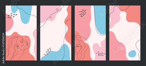 Abstract social media creative templates set. Post and story backgrounds different shapes. Editable. Vector illustration