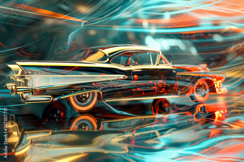 Vintage Car in Dynamic Motion Blur Abstract Background © artem
