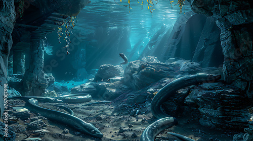 A mysterious under water hideaway, Underwater cave in fantasy underwater world