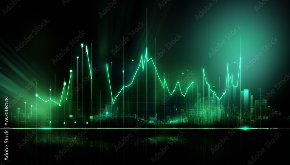 Green hologram rising stock chart background. Background with stock chart concept.