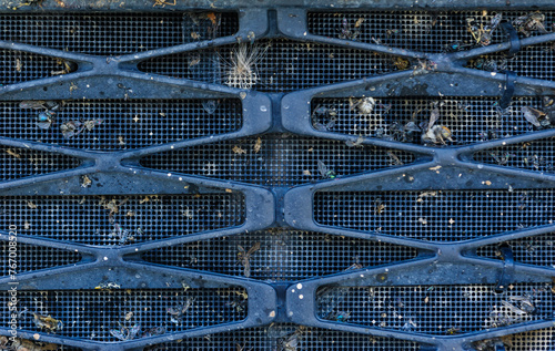 Bugs and flies crashed and stuck in grille of car radiator photo