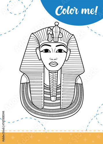 Coloring page for kids with Egyptian Pharaoh.
A printable worksheet, vector illustration.

