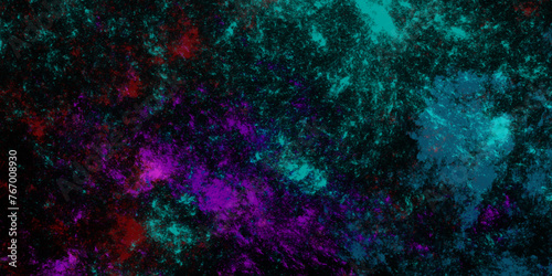 Star field background Aquamarine and pink dark red pink, teal and purple nebula universe. Cosmic neon light blue watercolor background aquarelle deep black Paper textured. Fantastic outer view space