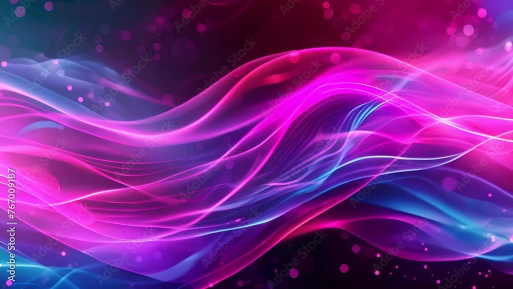 Neon waves intertwine with digital bokeh lights Neon waves intertwine with digital bokeh lights