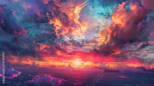 Vibrant Sunset Scene: Panoramic Display of Colorful Magnificence