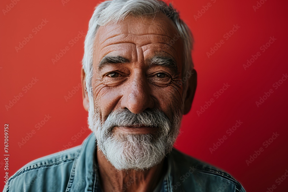 Portrait of a senior man with white beard on a red background Portrait of a senior man with white beard on a red background