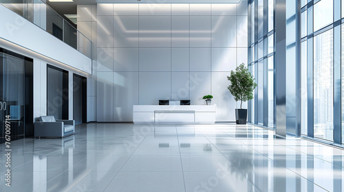 Office building interior featuring a reception area.