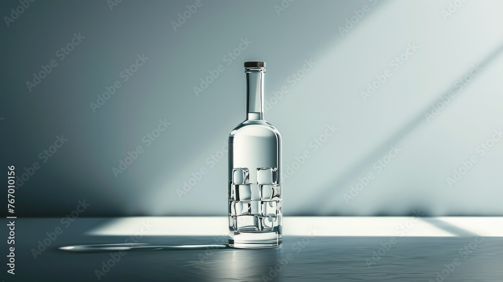 Minimalist high end glass vodka bottle. Generative AI. Minimalist high end glass vodka bottle. Generative AI.