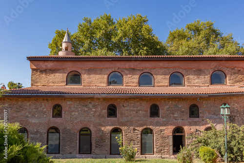 The historic Hagia Sophia mosque and minaret in Iznik, Bursa.