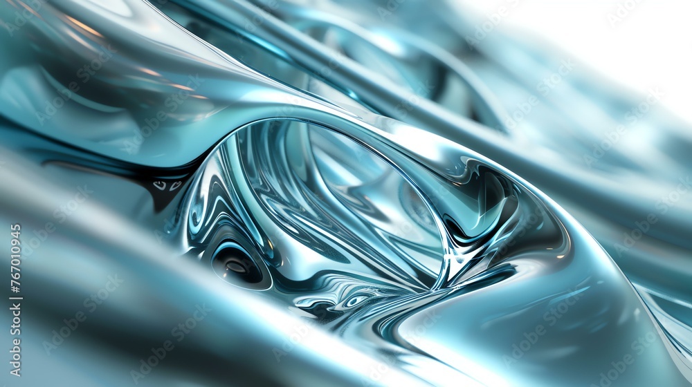 3D rendering of a smooth liquid metal surface with a glossy finish.