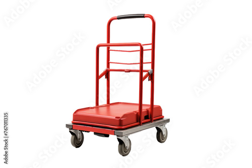 Red Hand Truck With Handle on White Background. On a Clear PNG or White Background.