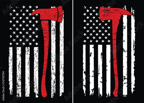 American flag and two axes on black background with white stars