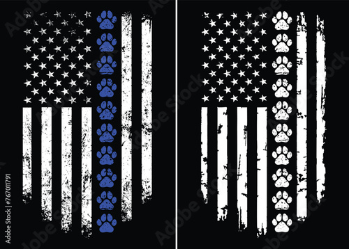 American flag with paw prints in blue and white colors