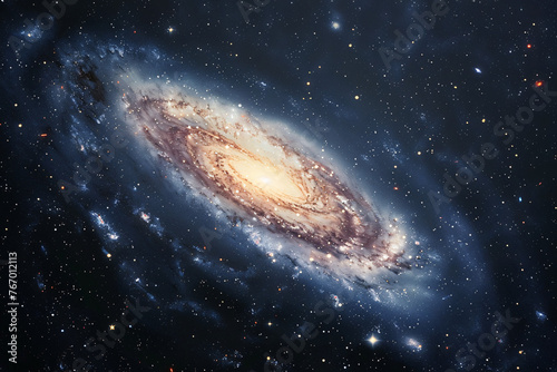 Spiral galaxy with golden center on a starry deep space background