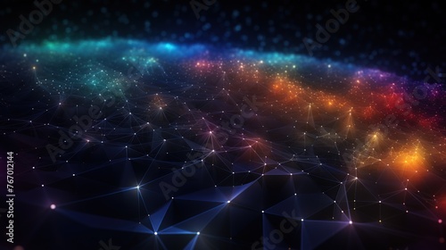 Depicting a digital horizon, this image merges gradients of cyber hues into a network-like pattern, illustrating concepts of computing and digital transformation photo