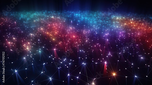 Vivid radiant data streams flow across the dark backdrop in this image, symbolizing dynamic information transfer, ideal for representing technology, data analytics