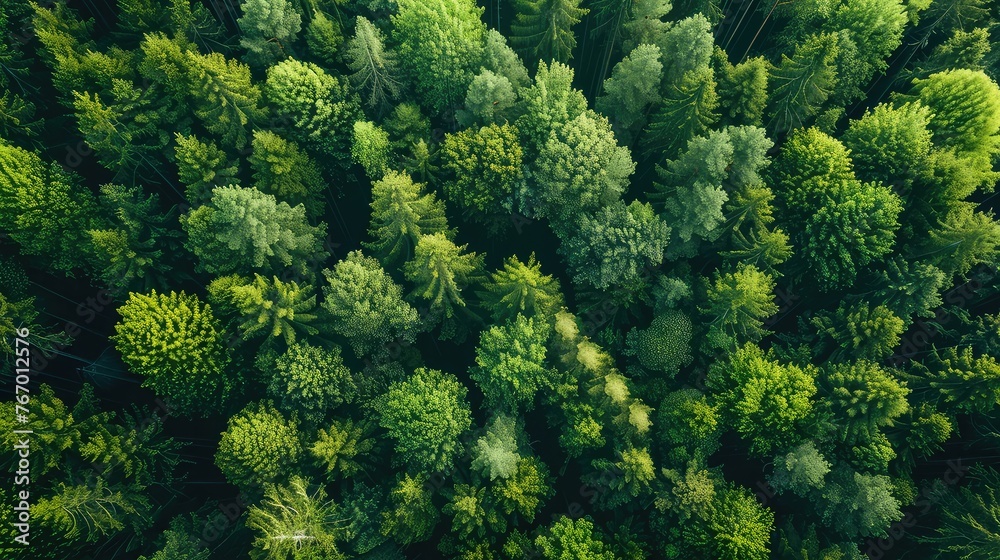 Aerial Perspective of Sustainable Forest - Emission Reduction and Environmental Care - Drone Shot with Mountain and Tree Pattern 

