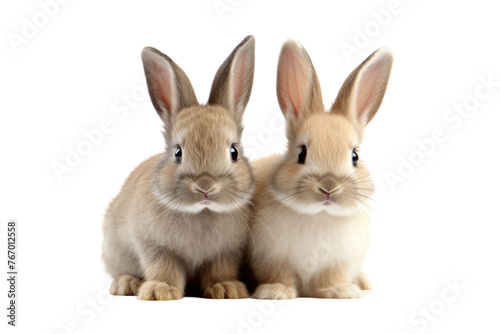 Two Rabbits Sitting Next to Each Other. On a Clear PNG or White Background.