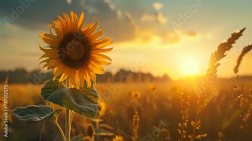 Dusk s Embrace  Sunflower Shining in Meadow Amidst Twilight s Glow