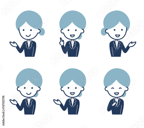 案内や説明をする女性のイラスト Illustration of a woman giving directions and explanations