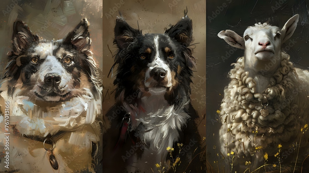Assorted Animal Images: Dog, Cat, and Sheep Captured in Three Shots