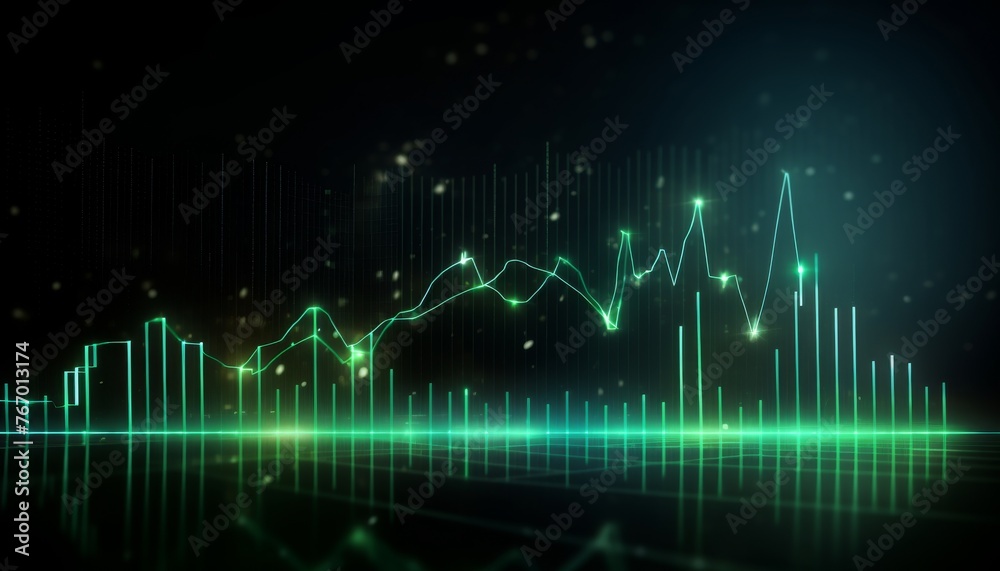 Green hologram rising stock chart background. Background with stock chart concept.