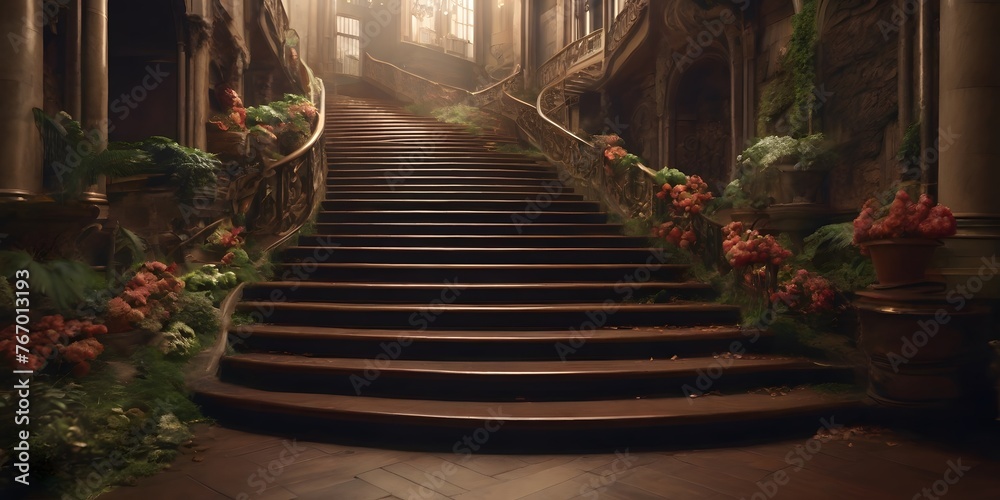 green floral Staircase with Blooming garden Flowers green floral Staircase with Blooming garden Flowers