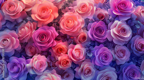 colorful pink and purple roses background  in the style of accurate and detailed  violet  purple