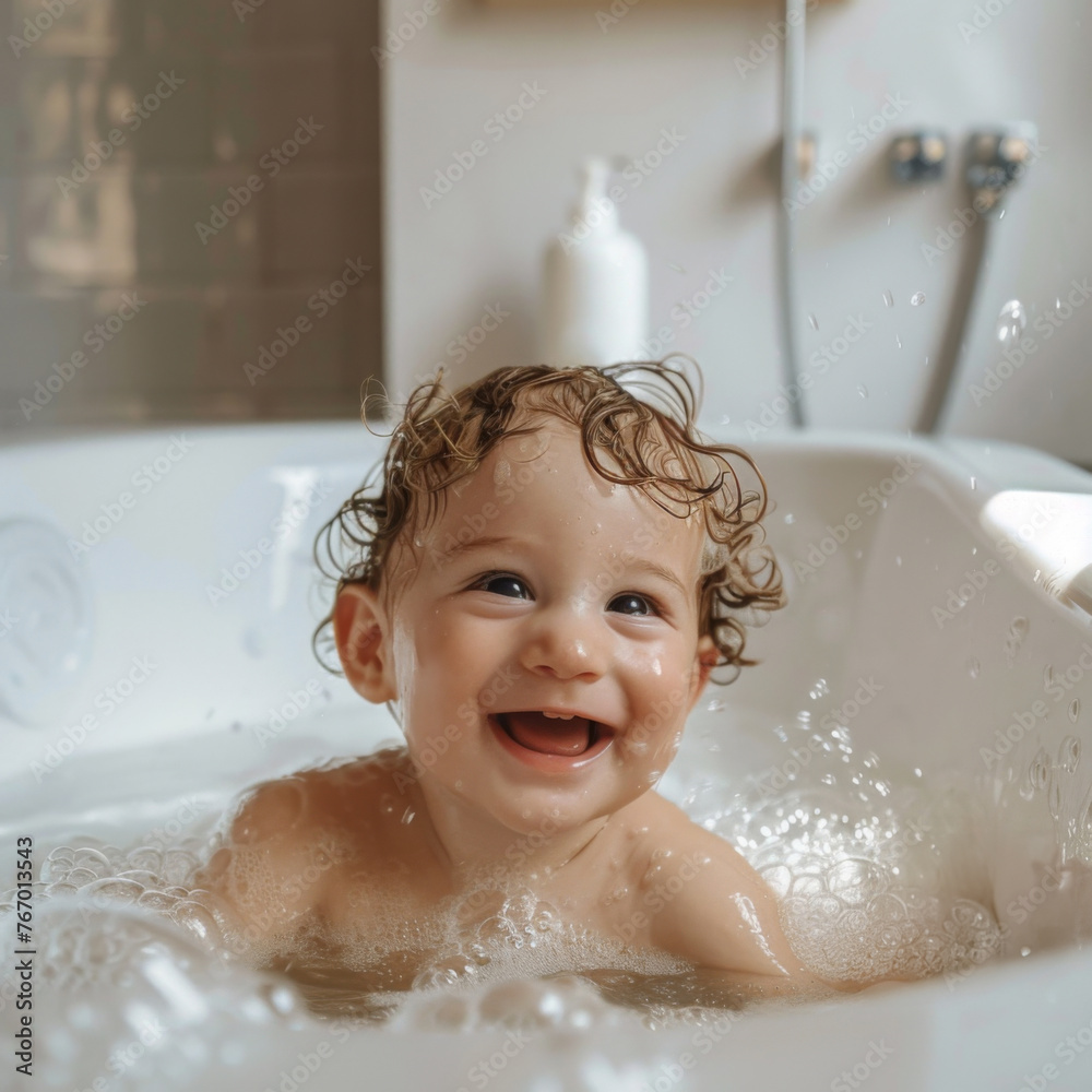 child taking a bath child taking a bath