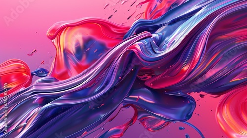 3D rendering. Abstract background with multicolored gradient. Holographic, fluid, wavy shapes.