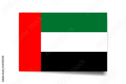 United Arab Emirates flag - rectangle card with dropped shadow isolated on white background.