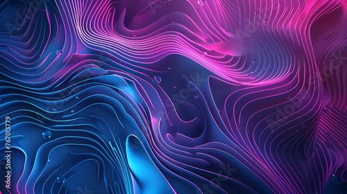 3D rendering. Blue and purple glowing curved lines. Modern background design.
