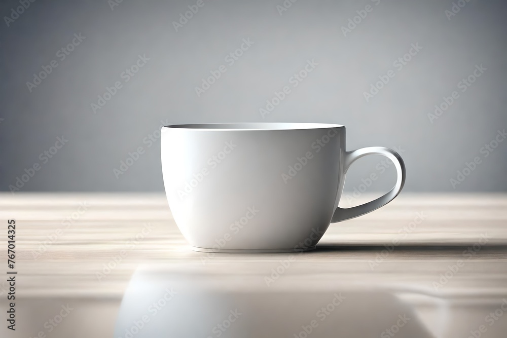 Cup on table white background with selective focus and copy space mockup Cup on table white background with selective focus and copy space mockup