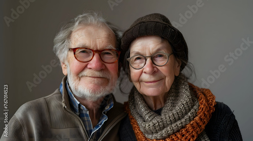 Portrait of joyful elderly couple smiling tenderly at the camera