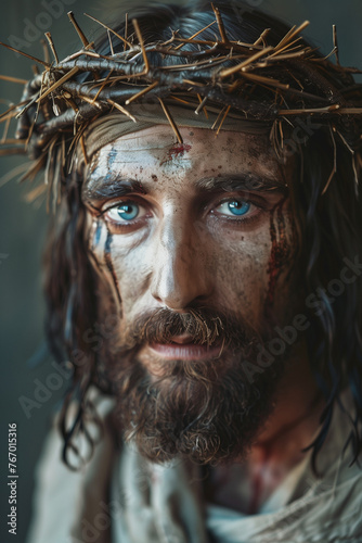 Portrait of Jesus- religious leader revered in Christianity, one of the world’s major religions. He is regarded by most Christians as the Incarnation of God. 