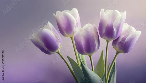 Tulipany, fioletowe kwiaty. Wiosenne tło kwiatowe. Pastelowe kolory © Iwona